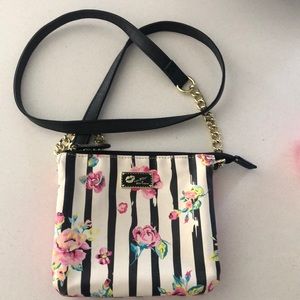 Betsy Johnson floral black/white stripe purse. Near new condition.